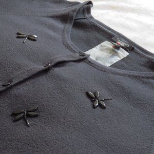 Dragonfly Beaded XL Black Short Sleeve Sweater